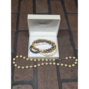 Genuine Cultured Pearl Necklace Bracelet Jewelry Set